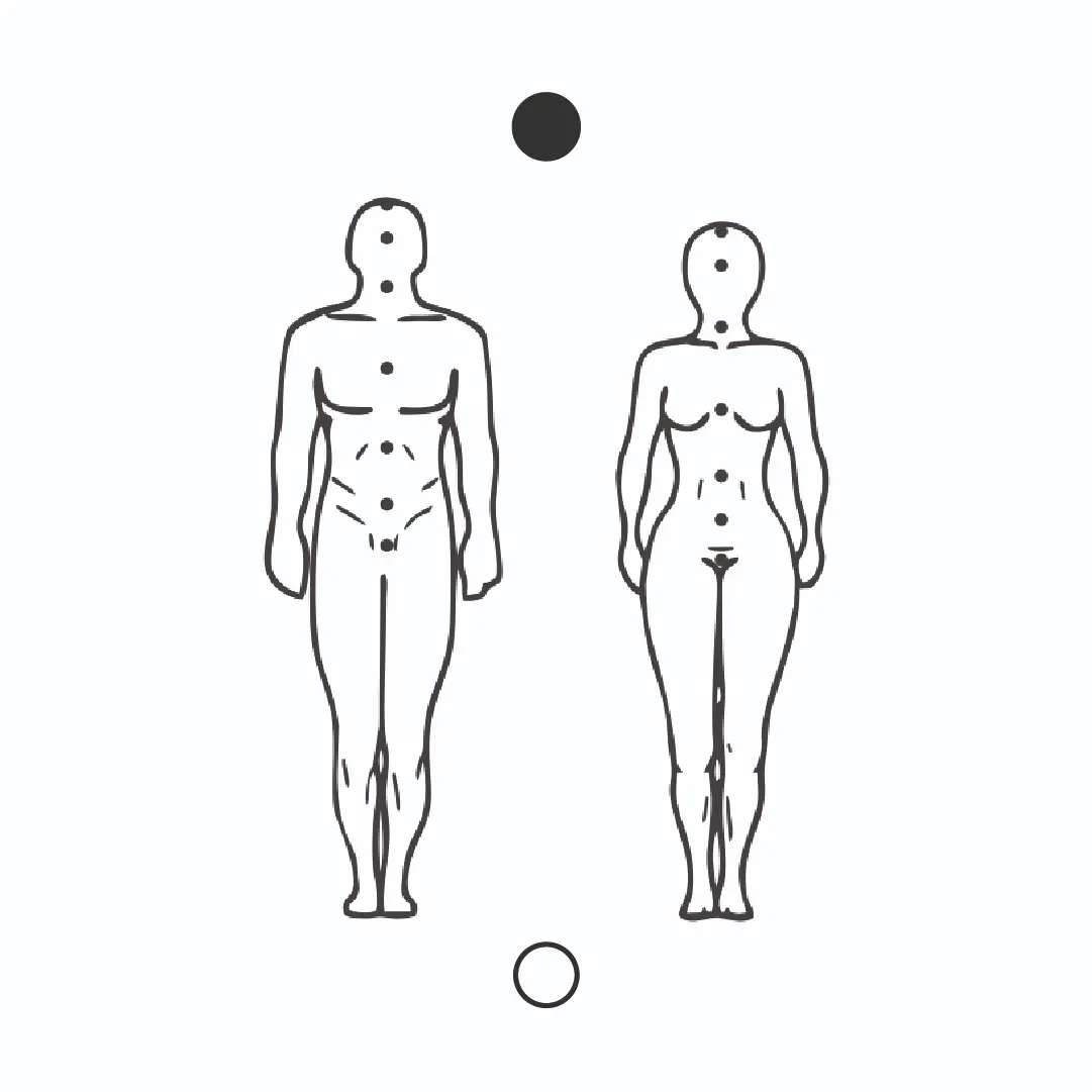 Gráfico radiônico Figura Humana, usado para trabalhar os chakras de uma pessoa, impresso em placa branca